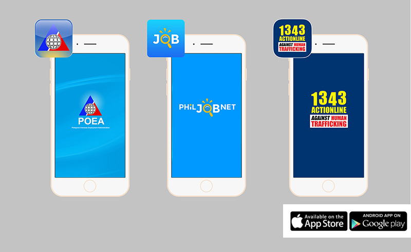 POEA, PhilJob.net and 1343 actionline mobile app